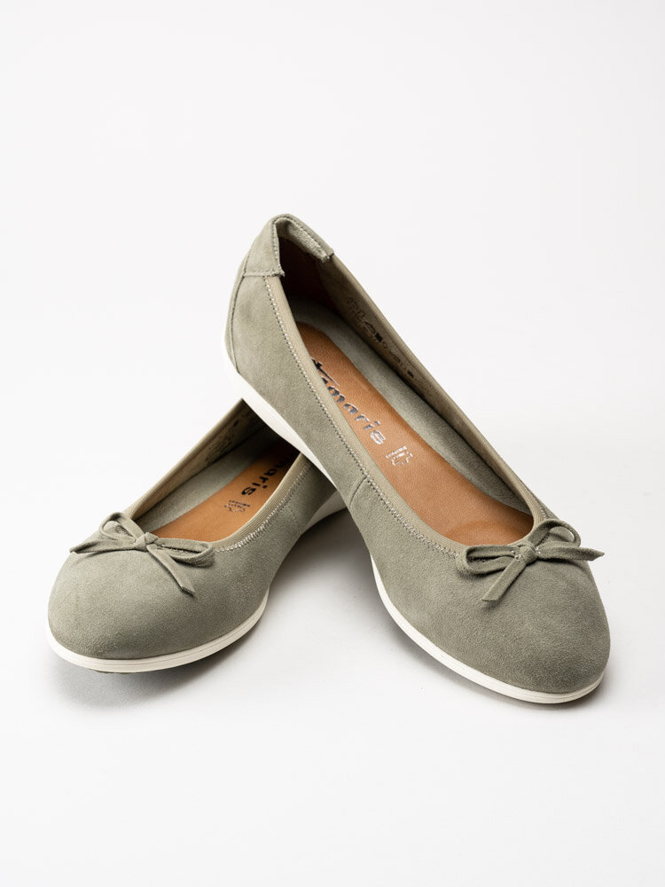 Tamaris - Olivagröna ballerina i mocka