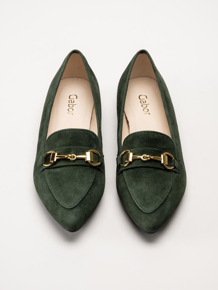 Gabor - Gröna spetsiga loafers i mocka