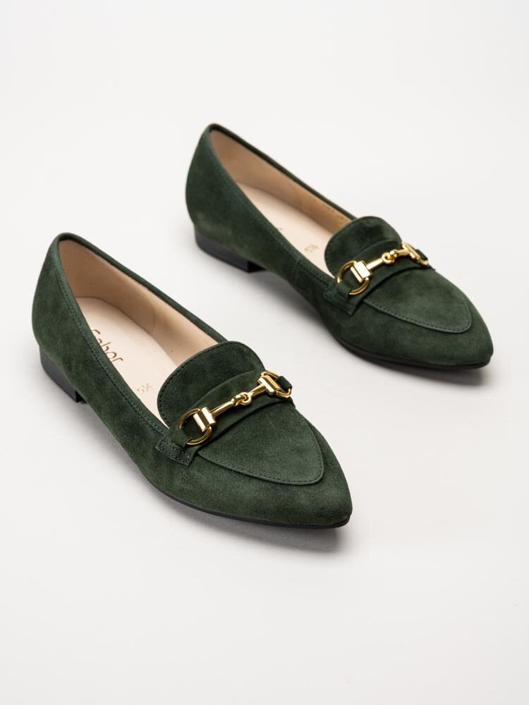 Gabor - Gröna spetsiga loafers i mocka