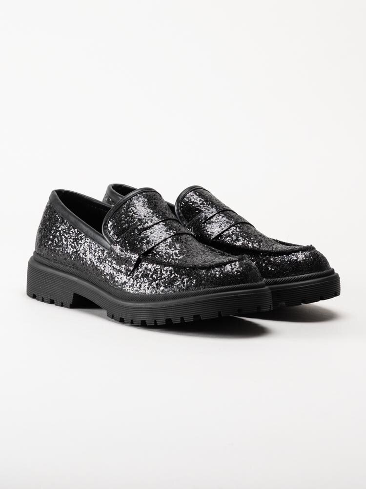 Duffy - Svarta glittriga loafers