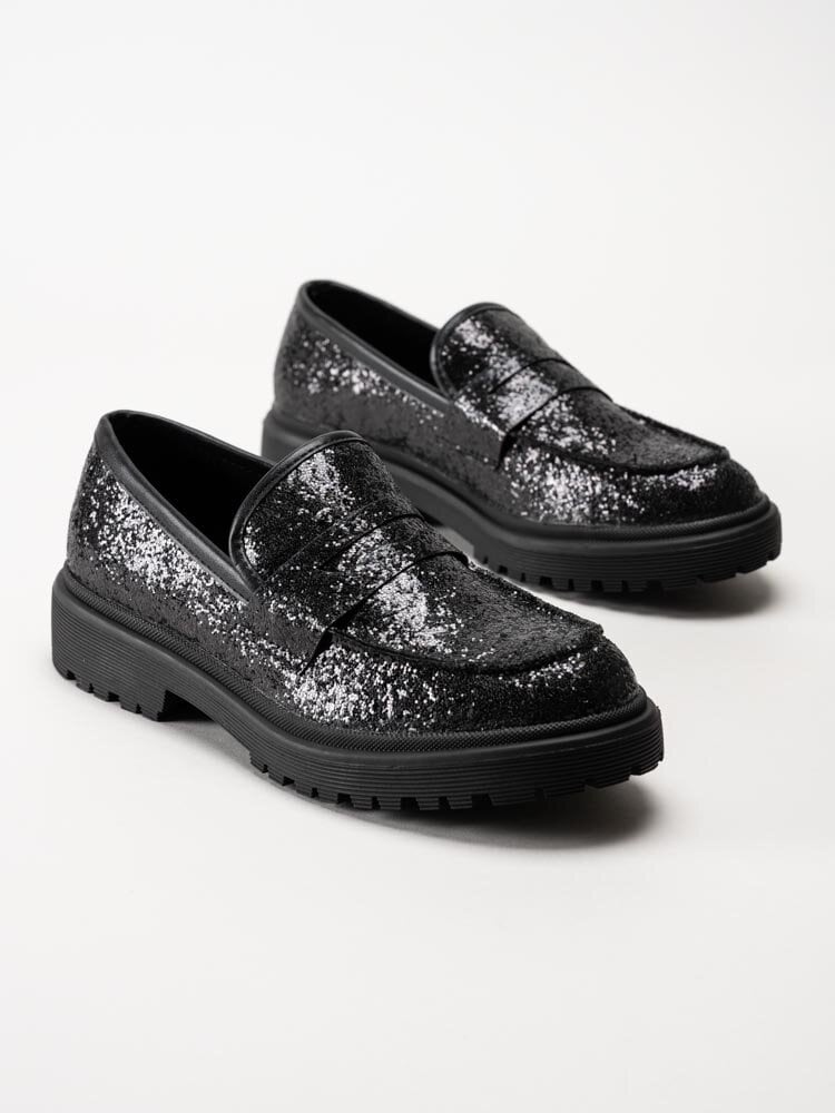 Duffy - Svarta glittriga loafers