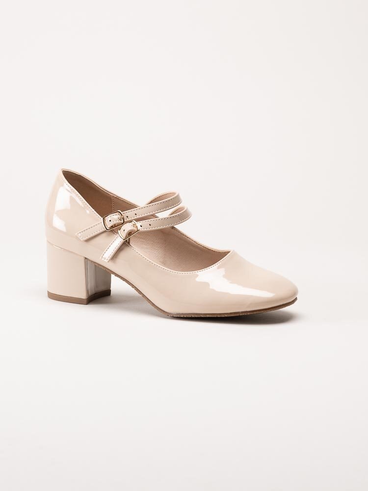 Duffy - Beige lackpumps med remmar