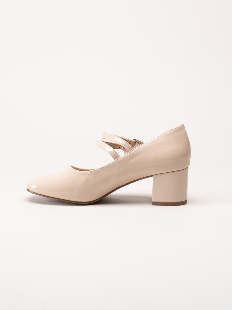 Duffy - Beige lackpumps med remmar