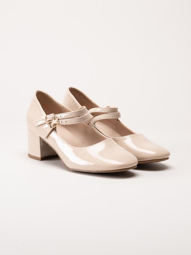 Duffy - Beige lackpumps med remmar