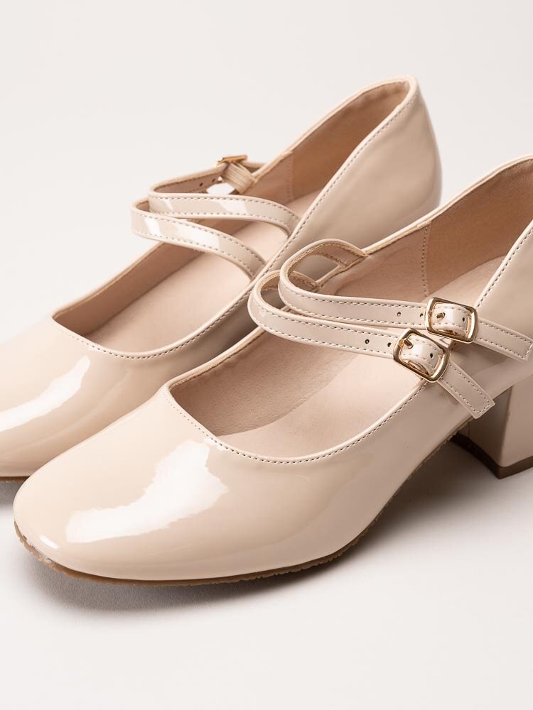 Duffy - Beige lackpumps med remmar