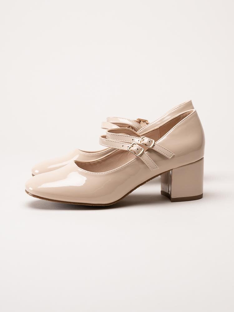 Duffy - Beige lackpumps med remmar