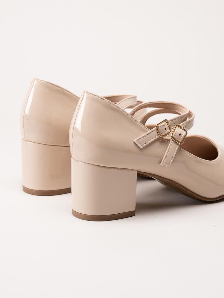 Duffy - Beige lackpumps med remmar