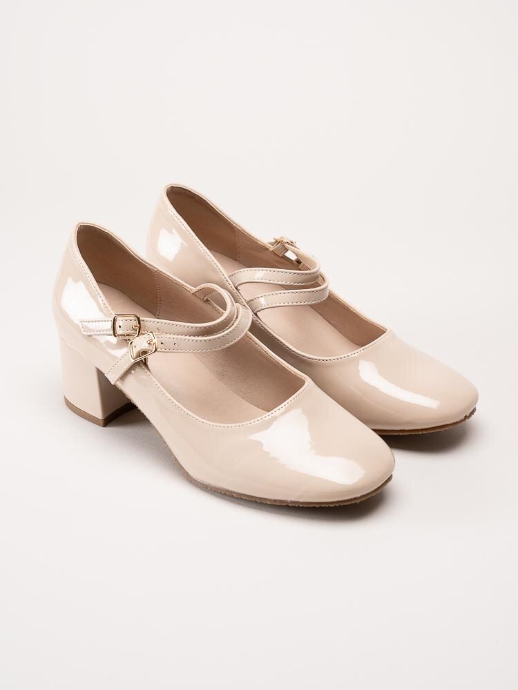 Duffy - Beige lackpumps med remmar