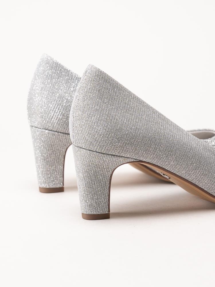 Tamaris - Silverglittriga pumps i textil