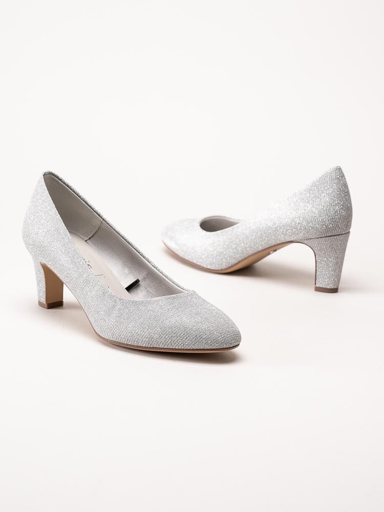 Tamaris - Silverglittriga pumps i textil