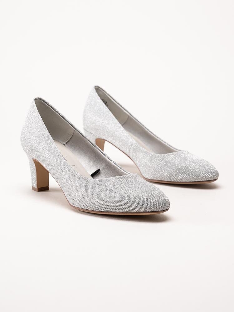 Tamaris - Silverglittriga pumps i textil