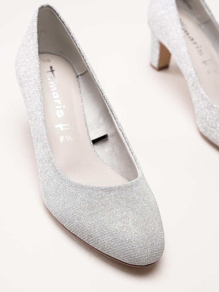 Tamaris - Silverglittriga pumps i textil