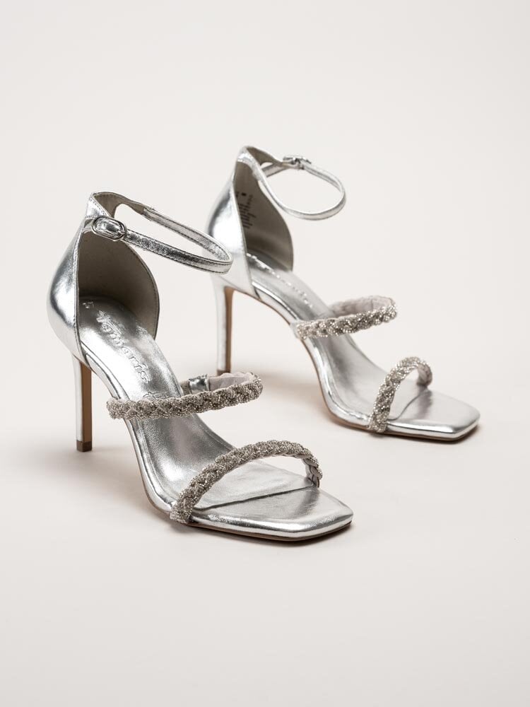 Tamaris - Silvermetallic sandaletter med glitter