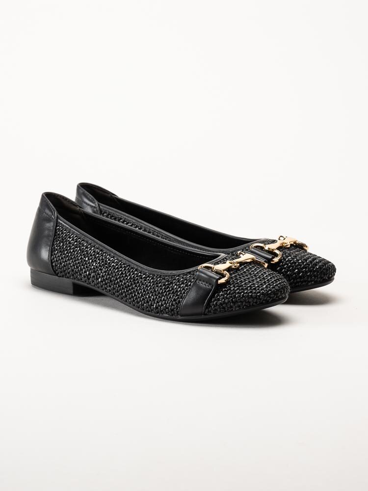 Tamaris - Svarta ballerinaskor i vävd textil