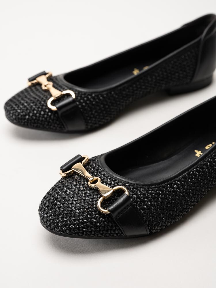 Tamaris - Svarta ballerinaskor i vävd textil