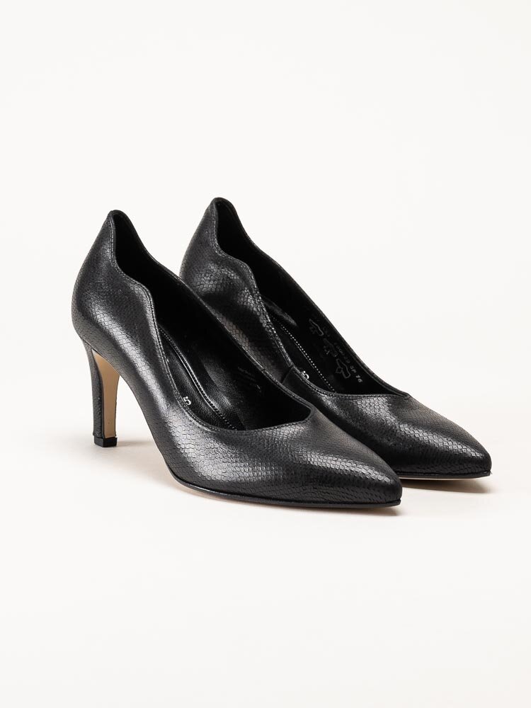 Gabor - Svarta pumps i skinn med reptilmönster