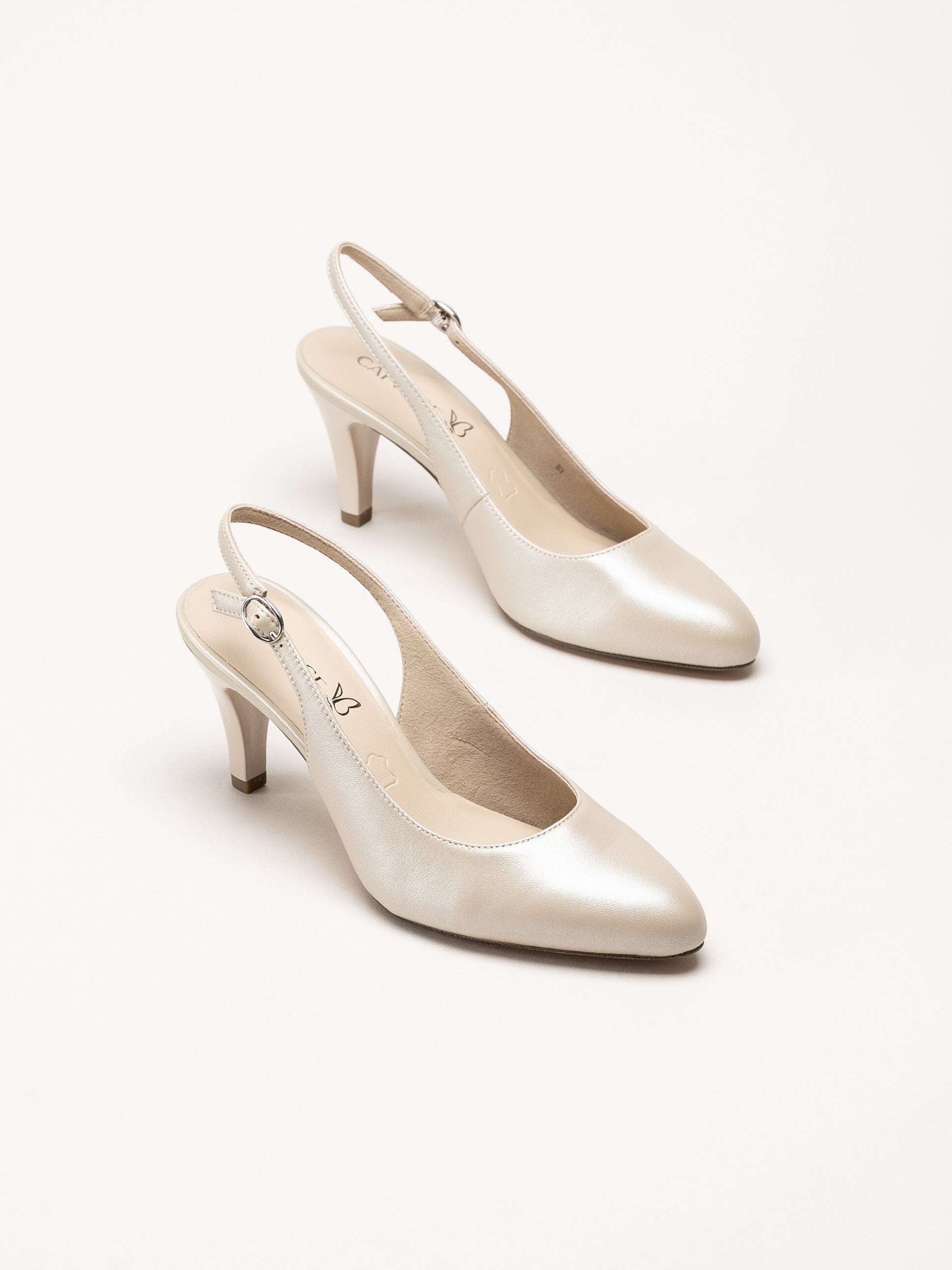 Caprice - Beige slingback pumps i skinn