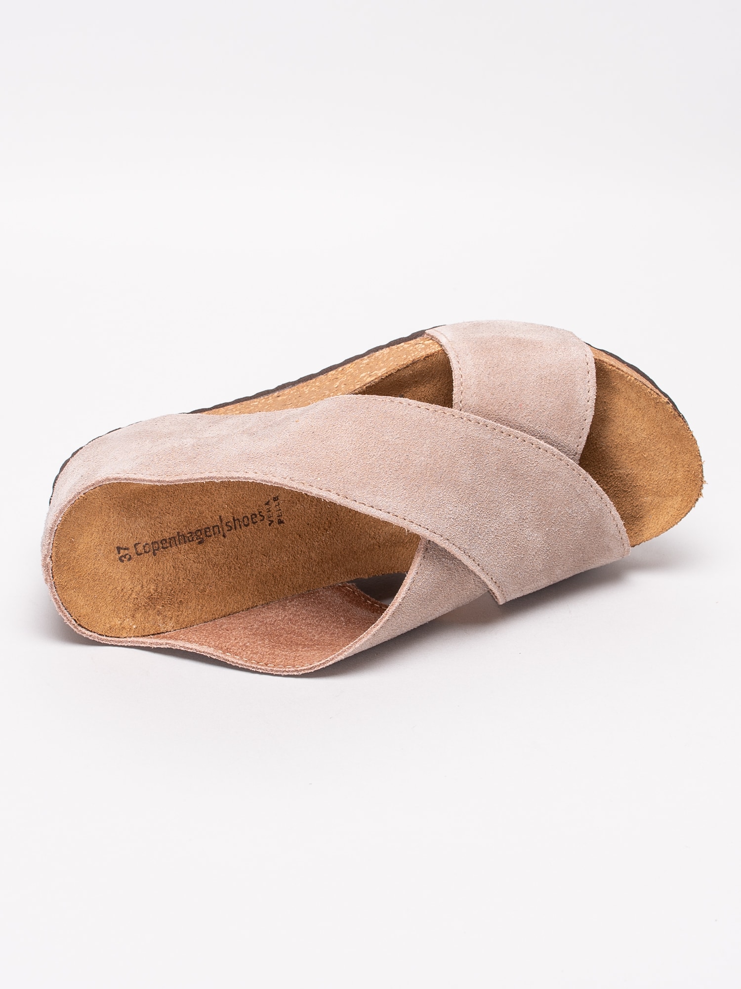 06191023 Copenhagen Shoes Frances 19 CS1799-063 beige slip ins sandaler med korkkil och korslagda band-4