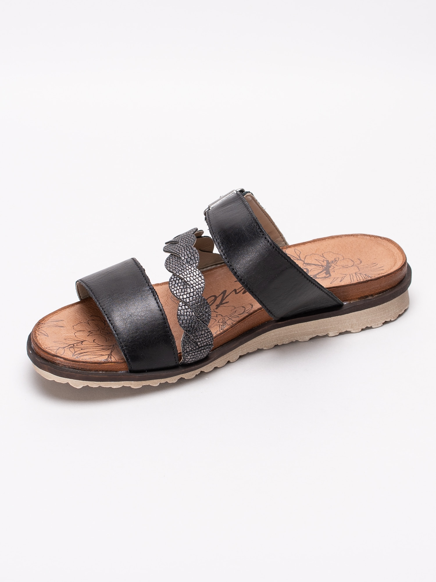 06191054 Remonte R2757-01 svarta slip in sandaler med tvinnat silverband-2