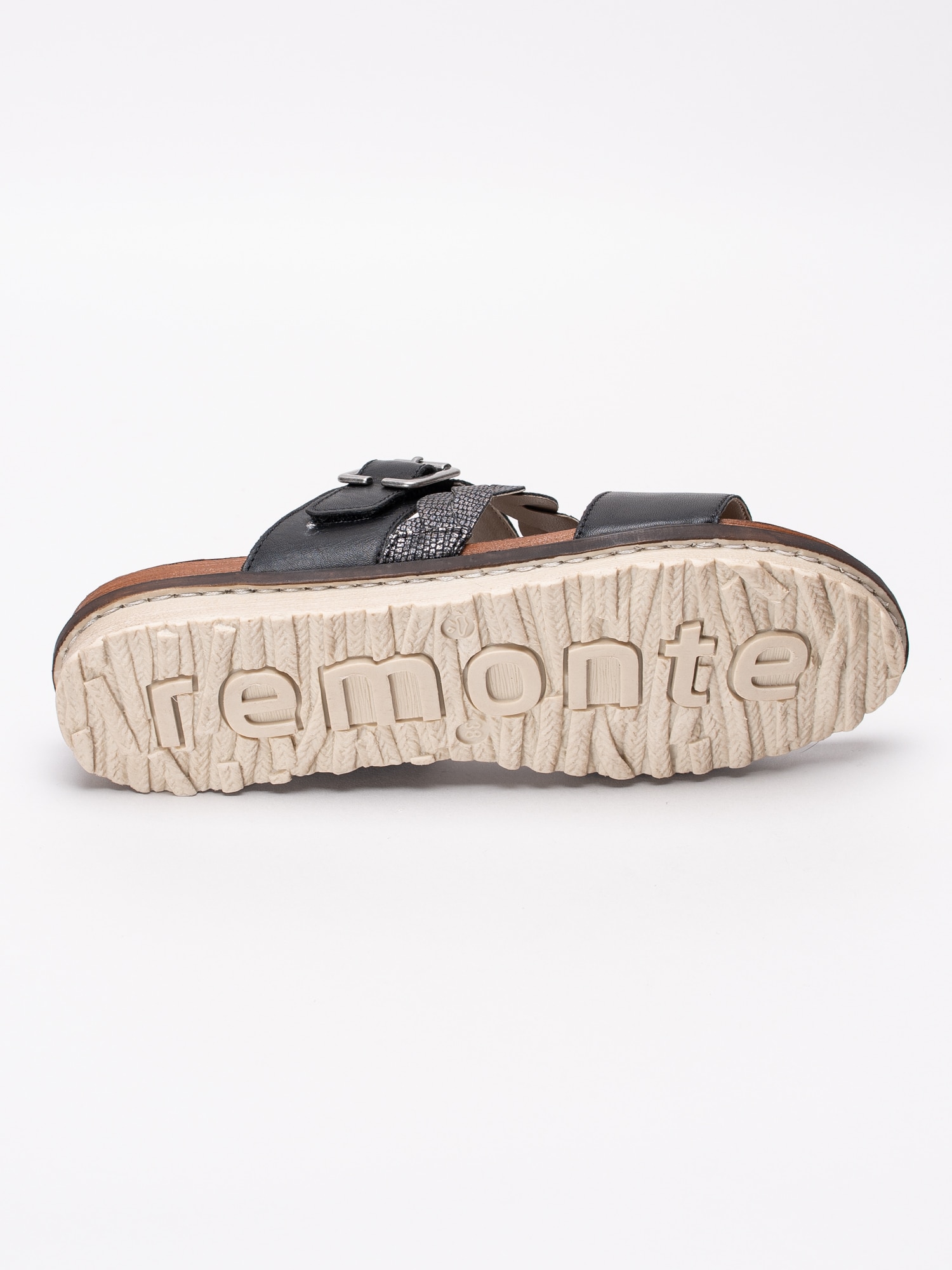 06191054 Remonte R2757-01 svarta slip in sandaler med tvinnat silverband-5