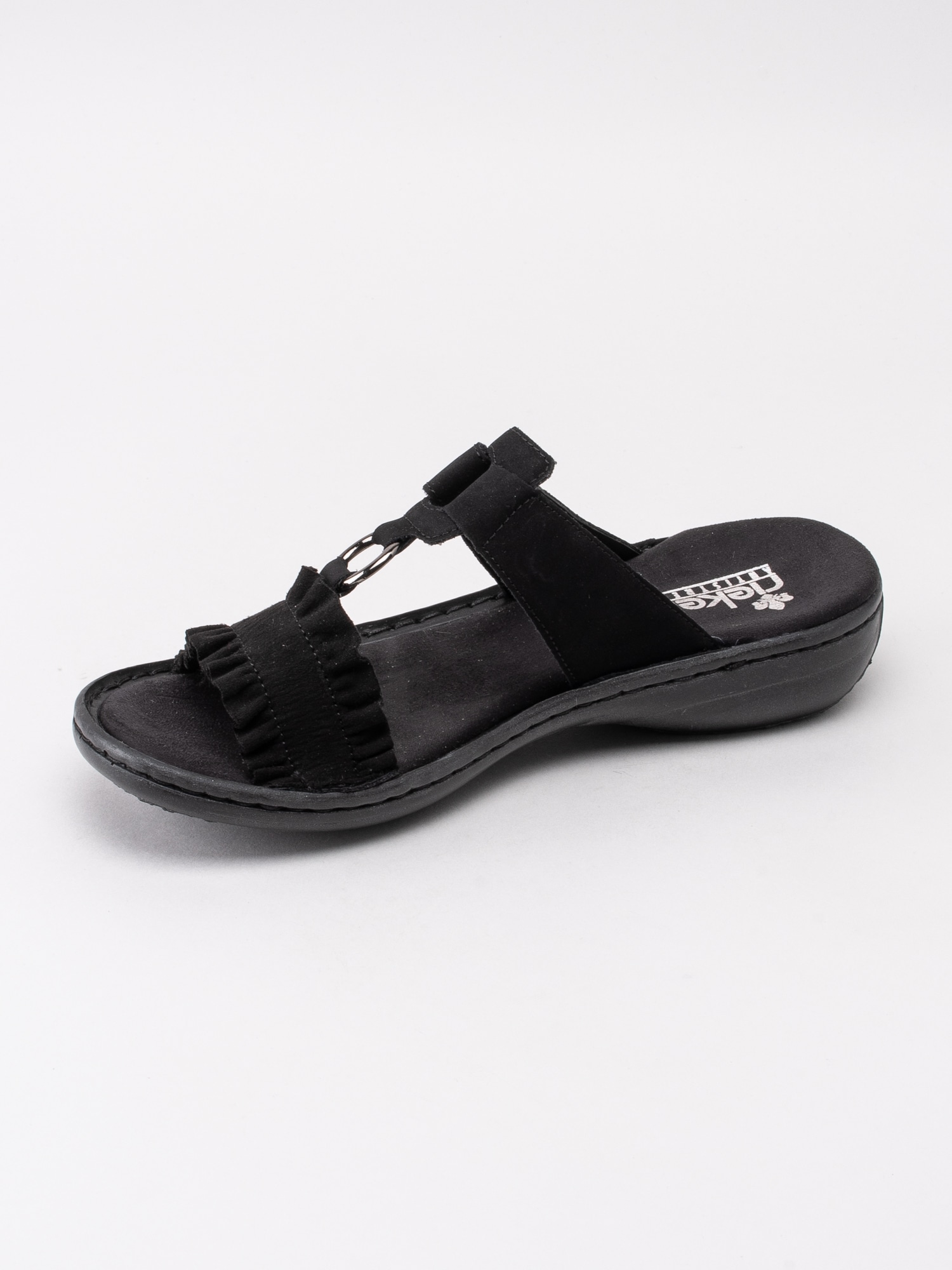 06191058 Rieker 608K9-01 svarta slip in sandaler med volangdetaljer-2