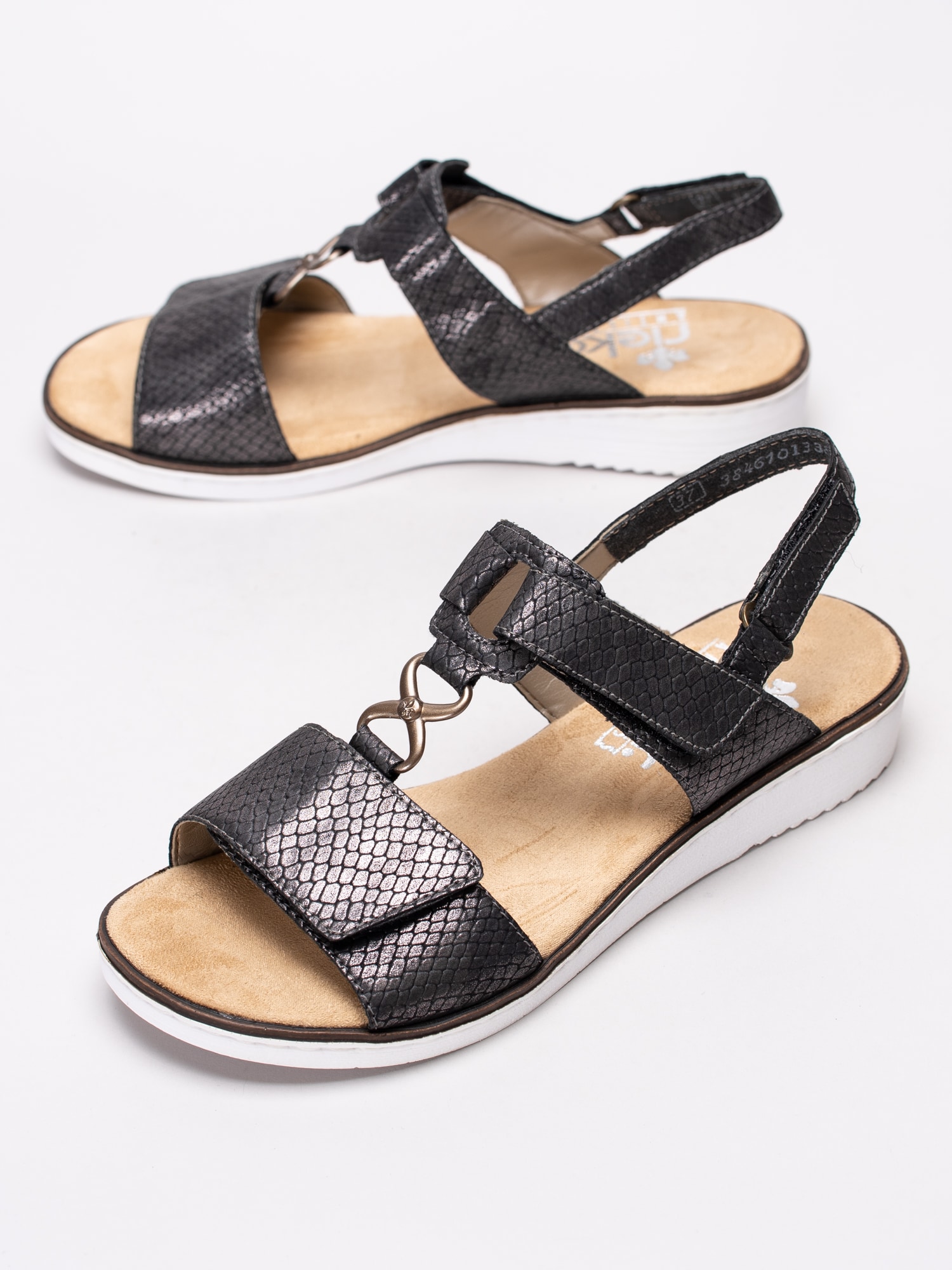 06191073 Rieker 63687-45 grå skimrande sandaler med reptil mönster-6