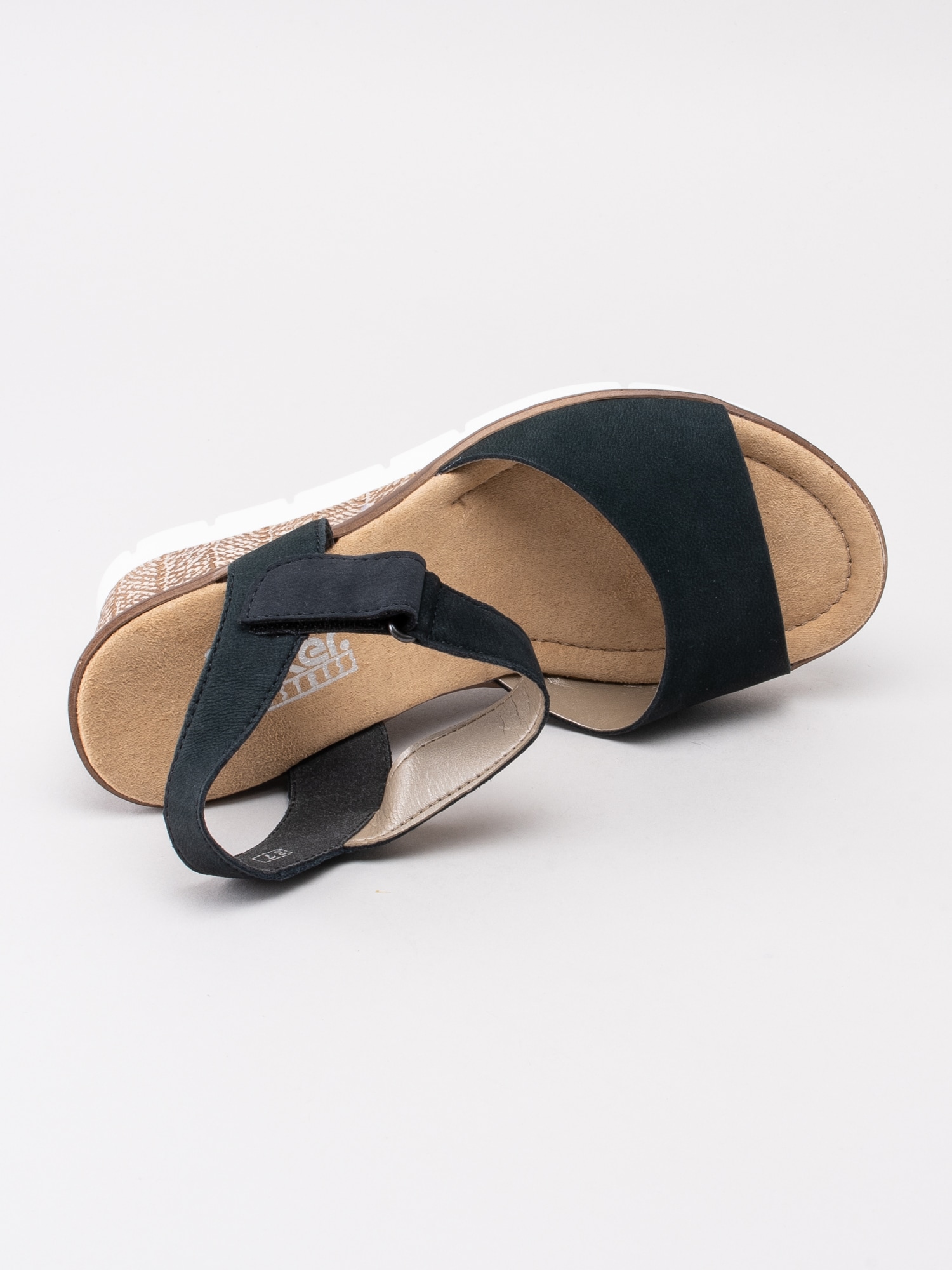 06191080 Rieker 65589-14 mörkblå kilklackade sandaletter med vristrem-4