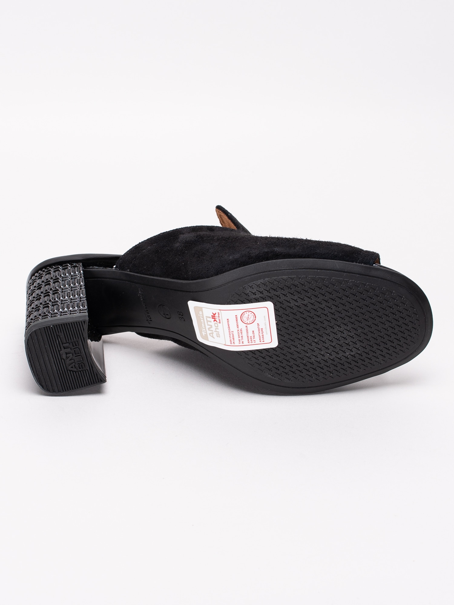 06191117 Tamaris 1-27255-22-001 svarta slip ins sandaletter med mönstrad glansig klossklack-5