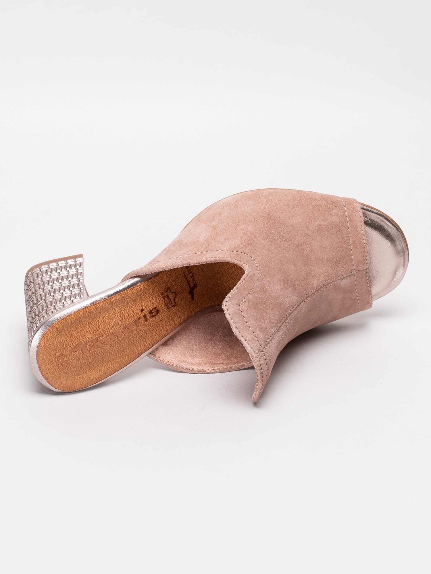 06191118 Tamaris 1-27255-22-558 rosa slip ins sandaletter med strukturerad metallisk klossklack-4