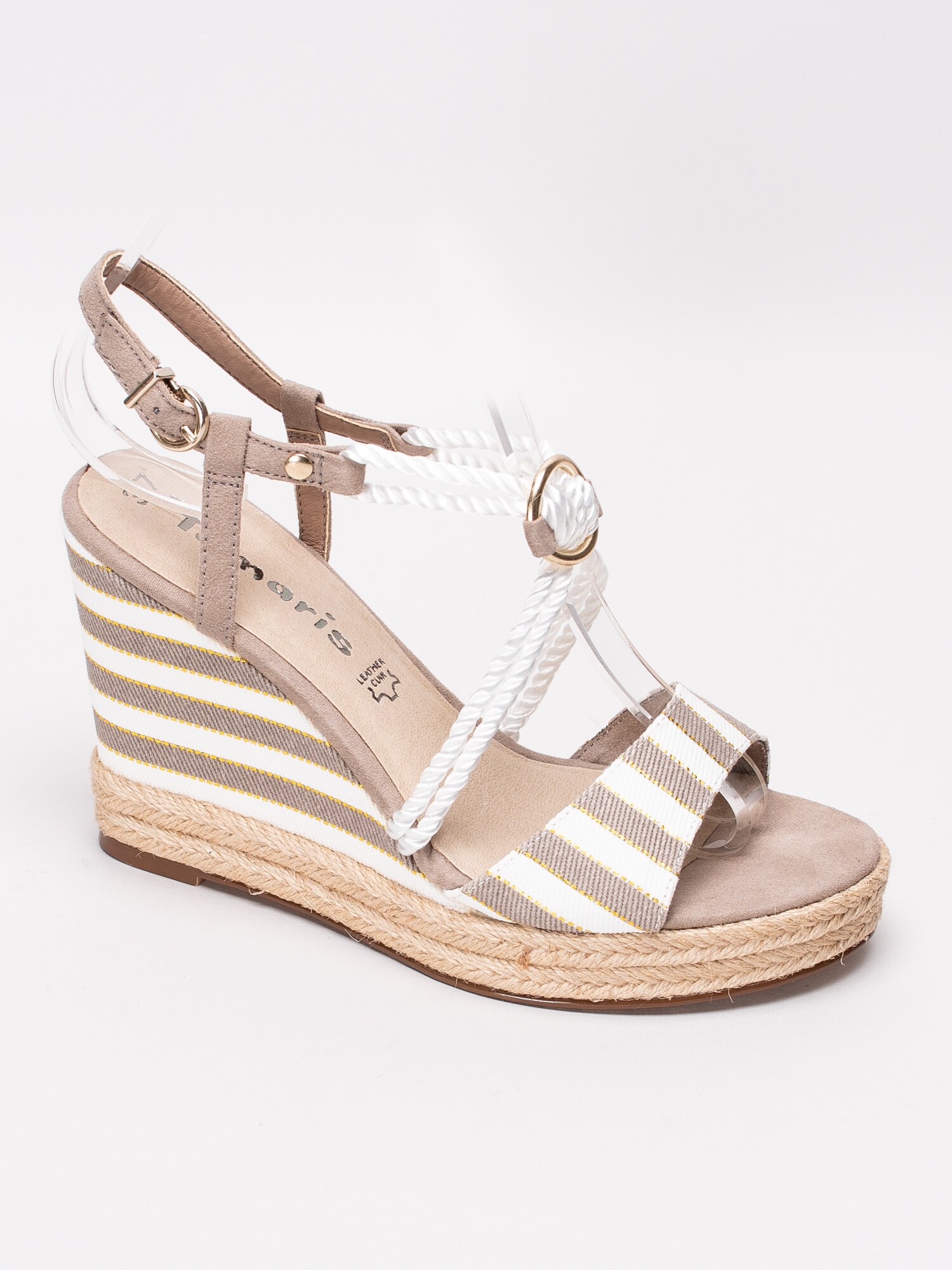 06191125 Tamaris 1-28344-22-344 beige vita högklackade espadrillos med korsade rep och metallring-1