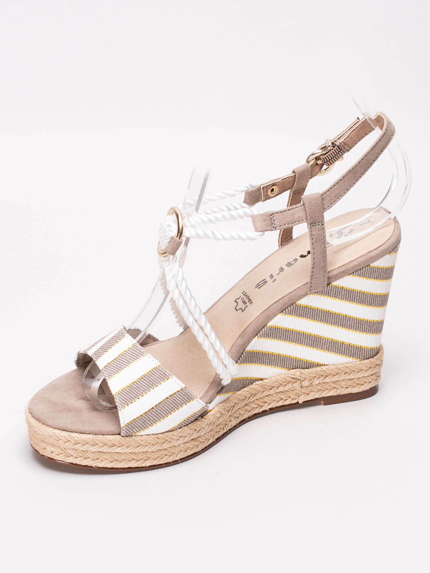 06191125 Tamaris 1-28344-22-344 beige vita högklackade espadrillos med korsade rep och metallring-2