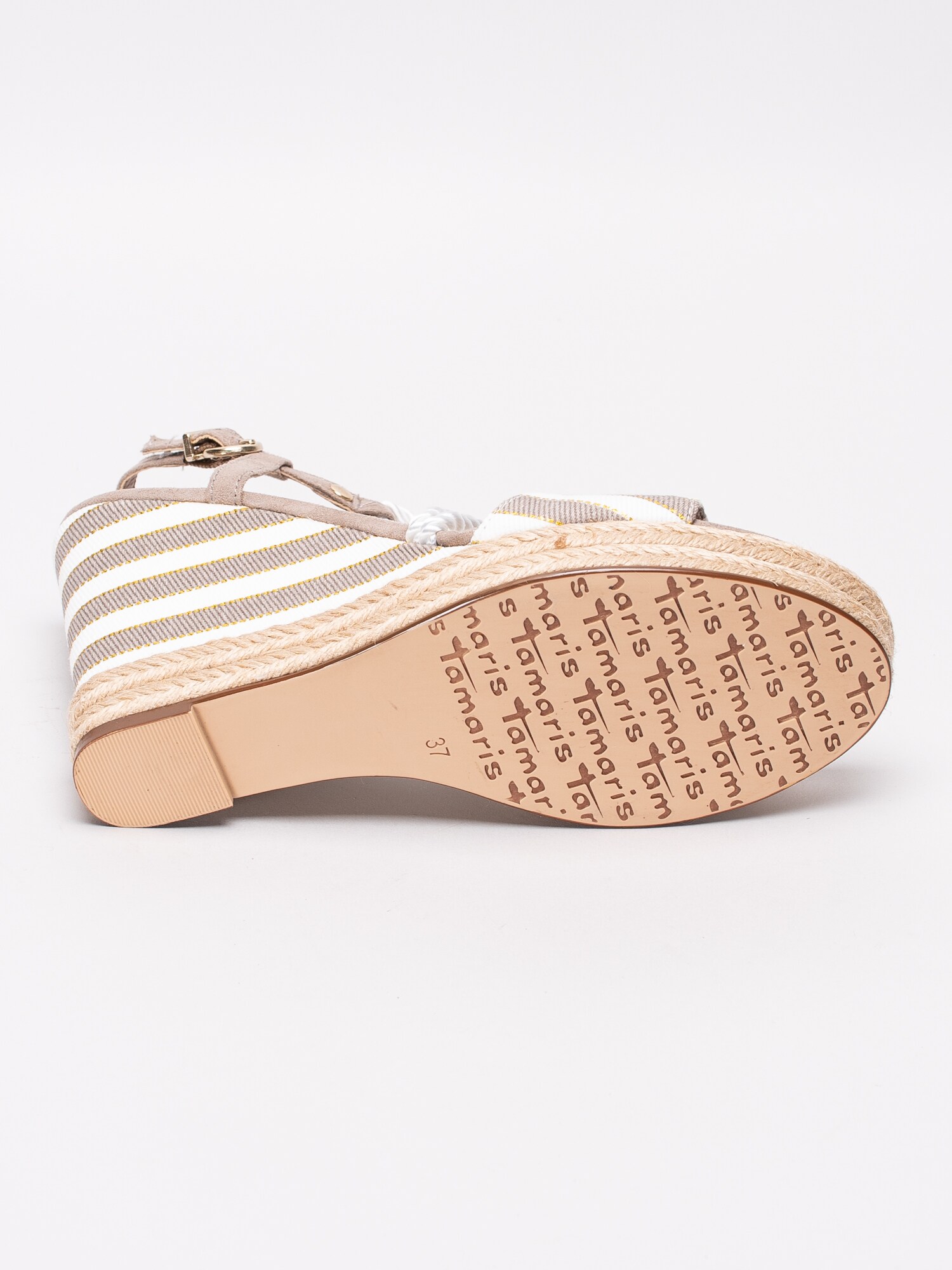 06191125 Tamaris 1-28344-22-344 beige vita högklackade espadrillos med korsade rep och metallring-5