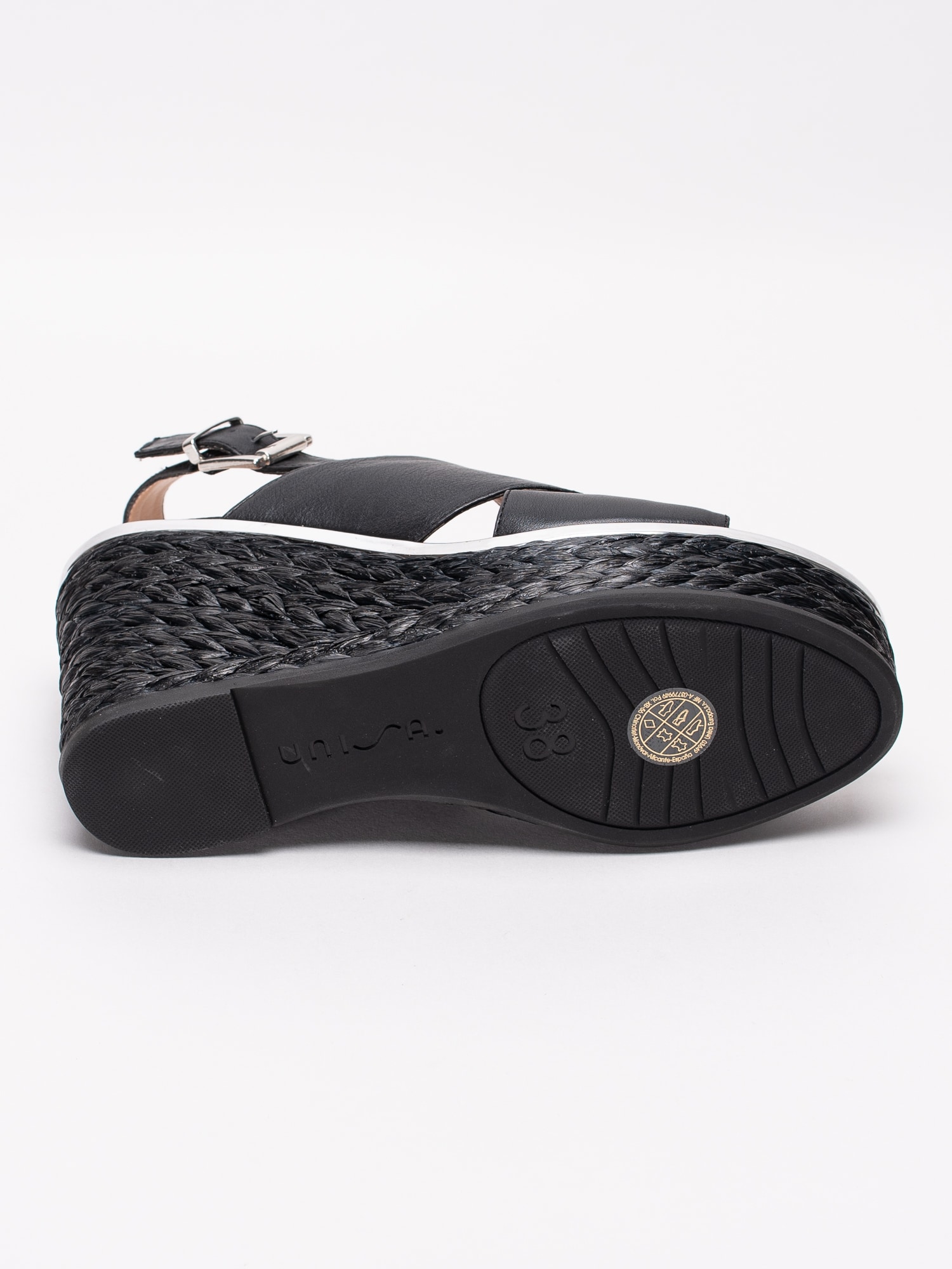06191129 Unisa Nitol Black svarta kilklackade sandaletter med korslagda band-5