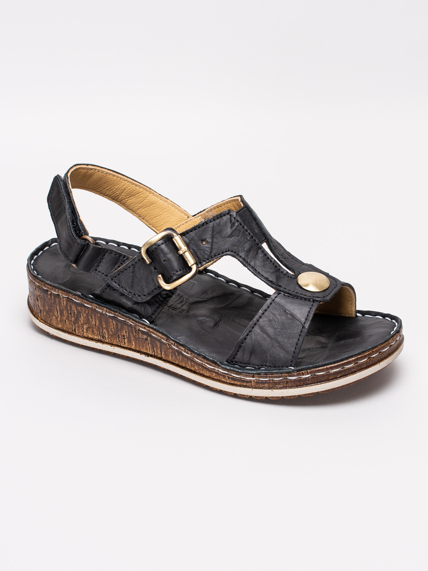06191147 Charlotte 881-1359-101 svarta kilklackade sandaler med T-slejf och guldnit-1