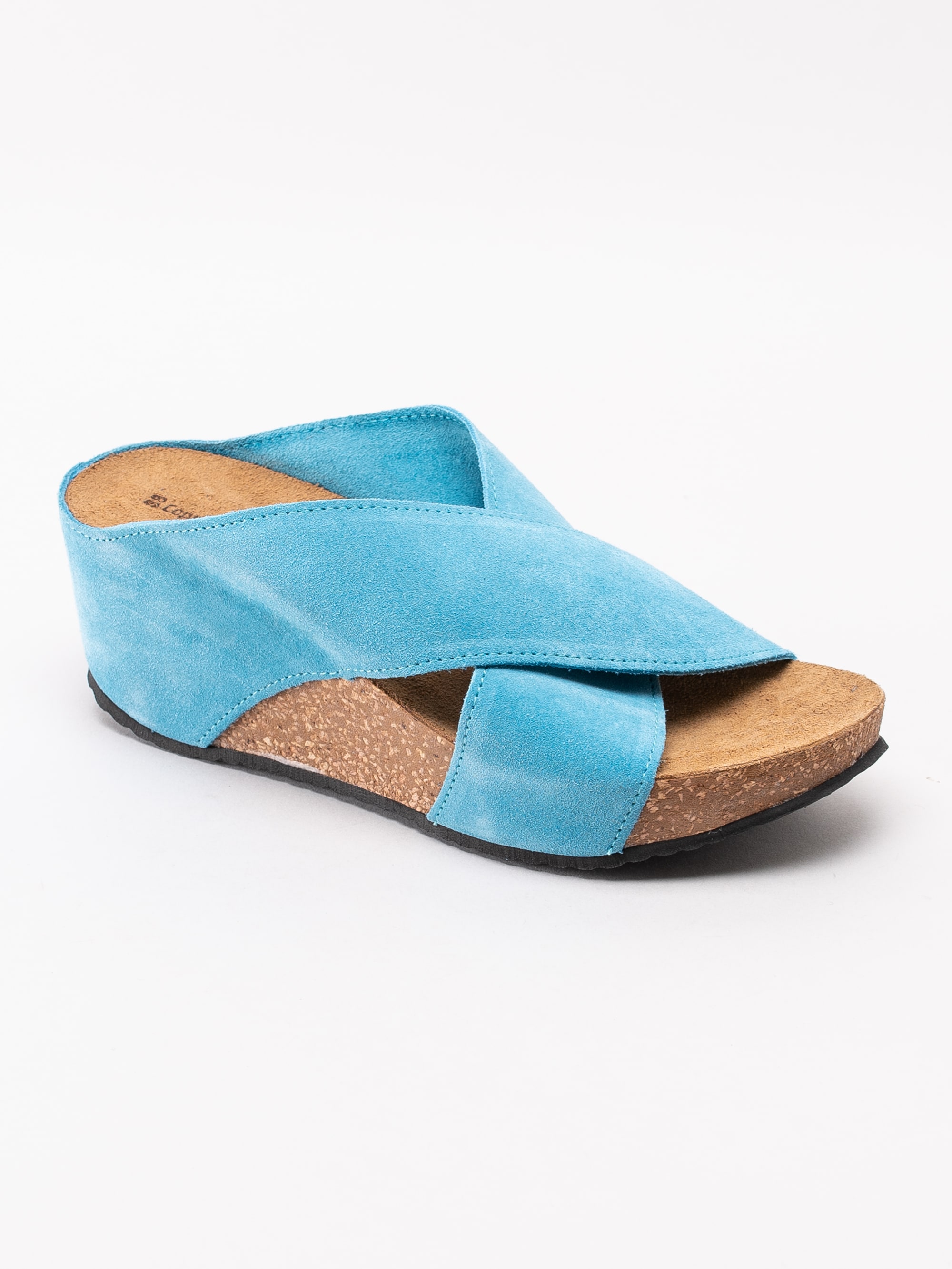 06191162 Copenhagen Shoes Frances Jeans Blue ljusblå slip in sandaler med korkkil-1