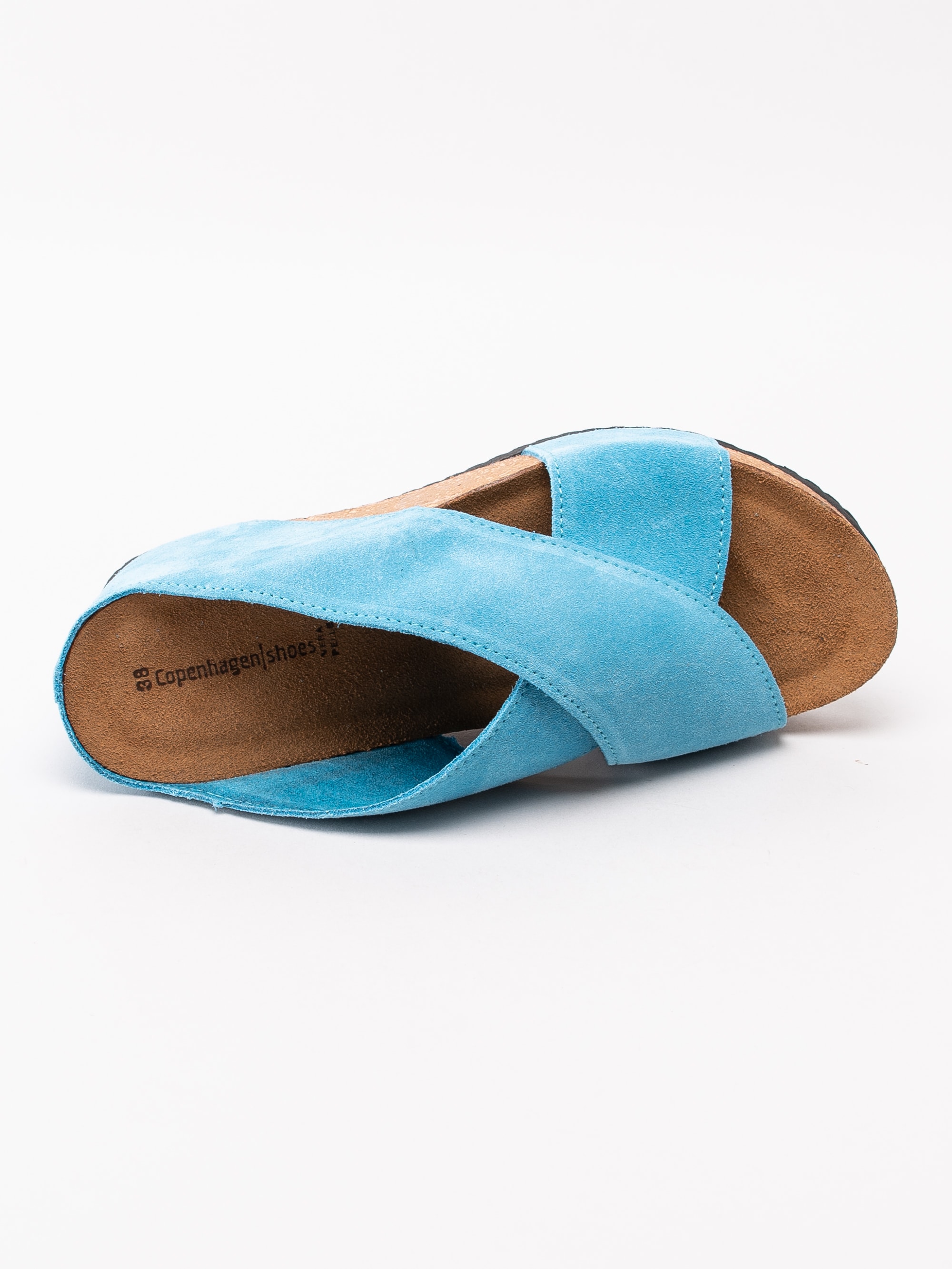 06191162 Copenhagen Shoes Frances Jeans Blue ljusblå slip in sandaler med korkkil-4