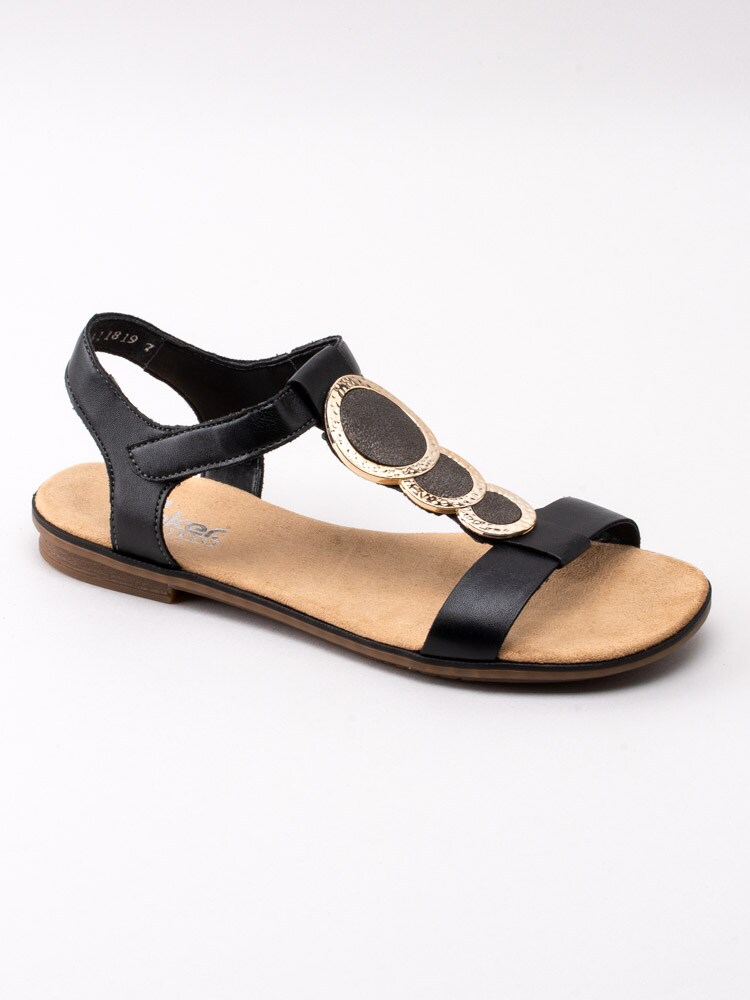 06201075 Rieker 64278-00 Svarta sandaler med utsmyckad T-slejf med mynt-1
