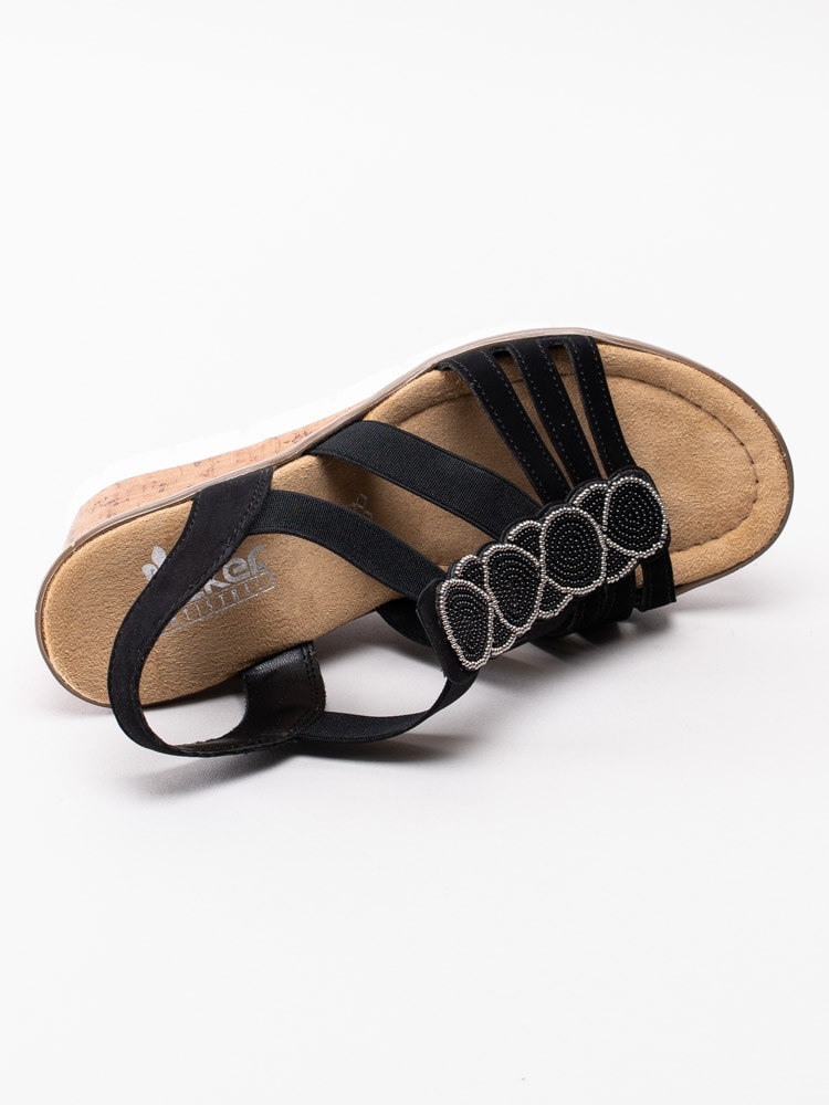 06201080 Rieker V55D8-00 Svarta kilklackade sandaletter med pärlor-4