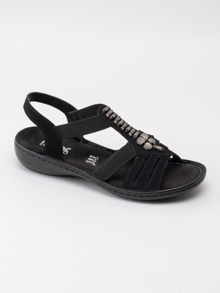 06201084 Rieker 60806-00 svarta sandaler med dekorerad t-slejf-1