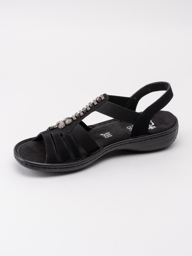 06201084 Rieker 60806-00 svarta sandaler med dekorerad t-slejf-2