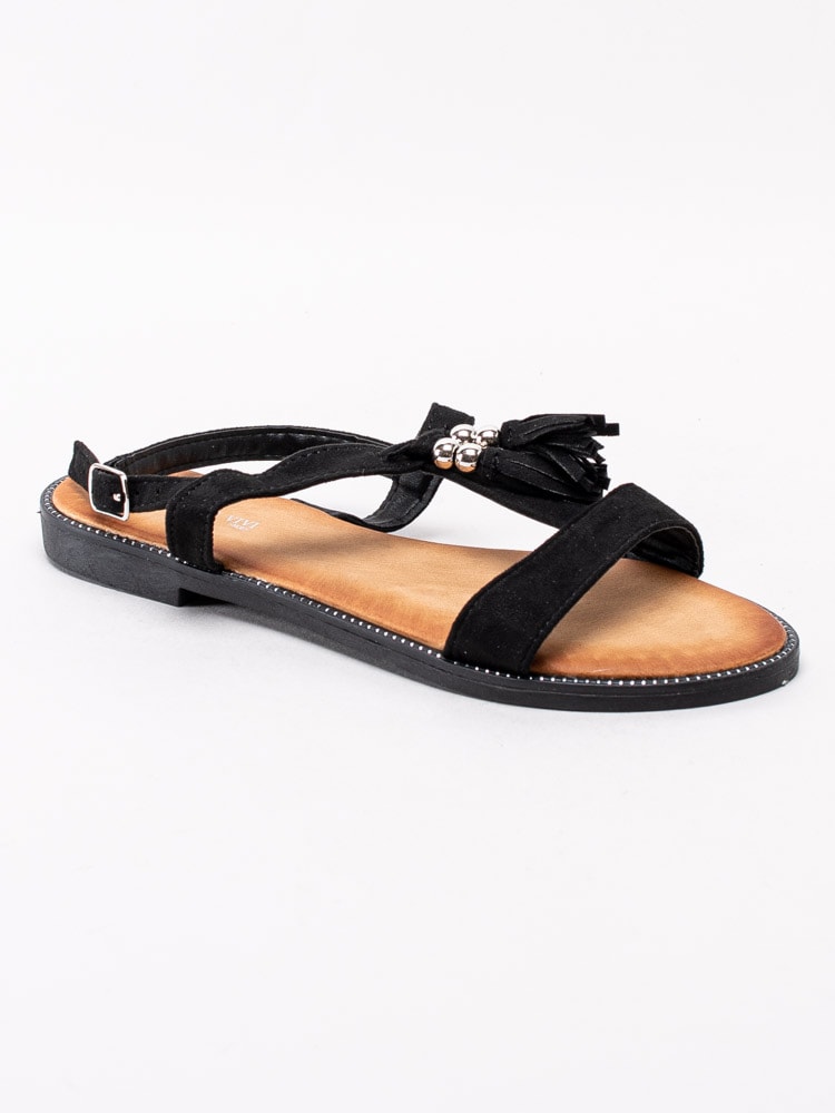 06201145 Queen Vivi 218-225-BLACK Svarta sandaler med tofsar-1