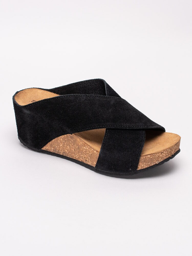 Copenhagen Shoes - Frances - Svarta kilklackade slip in sandaler i mocka