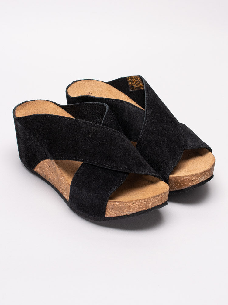 Copenhagen Shoes - Frances - Svarta kilklackade slip in sandaler i mocka