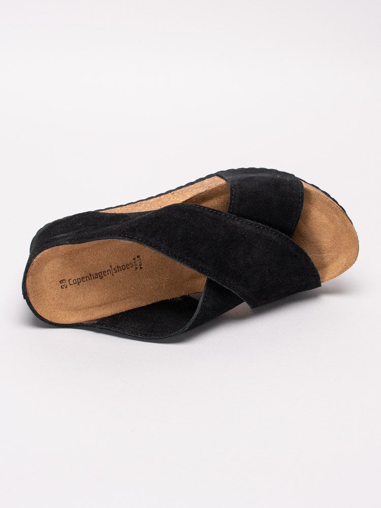 Copenhagen Shoes - Frances - Svarta kilklackade slip in sandaler i mocka