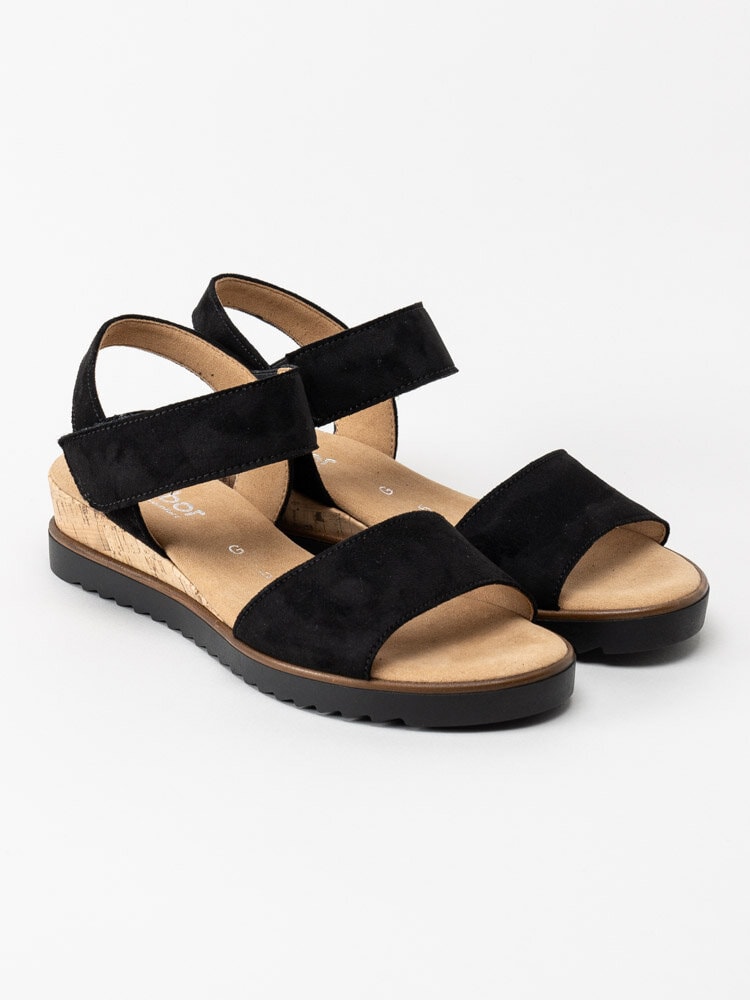 Gabor - Svarta kilklackade sandaler i mocka