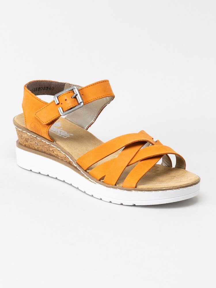 Rieker - Orange kilklackade sandaler i nubuck