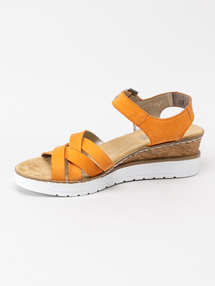Rieker - Orange kilklackade sandaler i nubuck