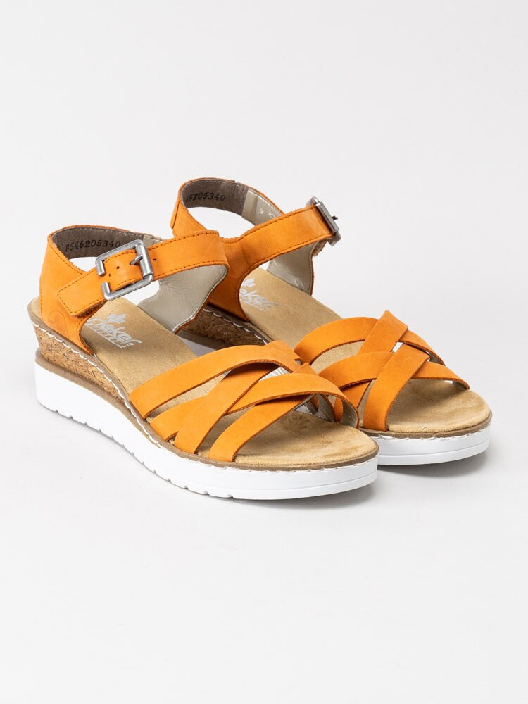 Rieker - Orange kilklackade sandaler i nubuck