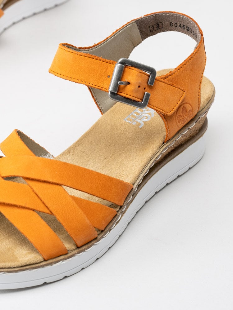 Rieker - Orange kilklackade sandaler i nubuck