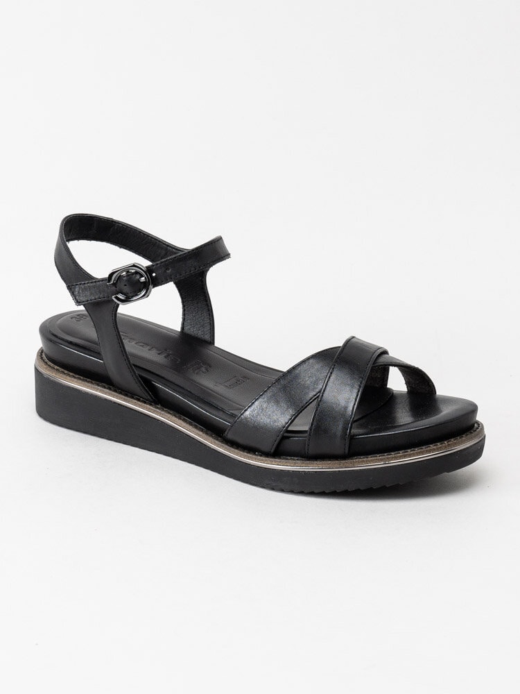 Tamaris - Svarta sandaler i skinn